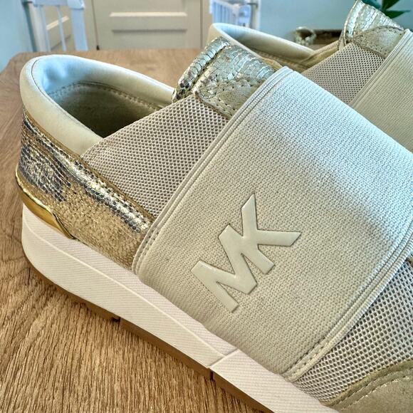Michael Kors | MK Logo Gold Cream Elastic Mesh Trainer | Women’s Size 7.5 - Picture 9 of 11